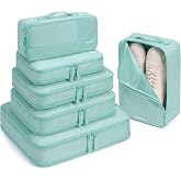 HOMESPON Compression Packing Cubes for Travel Luggage Organizer Bags 6 Pack | Water-Resistant, Mesh Top, Full-Open Lid, Smooth Double Zipper, Space Saving, Machine Washable, Carry-On, Cruise, Closet