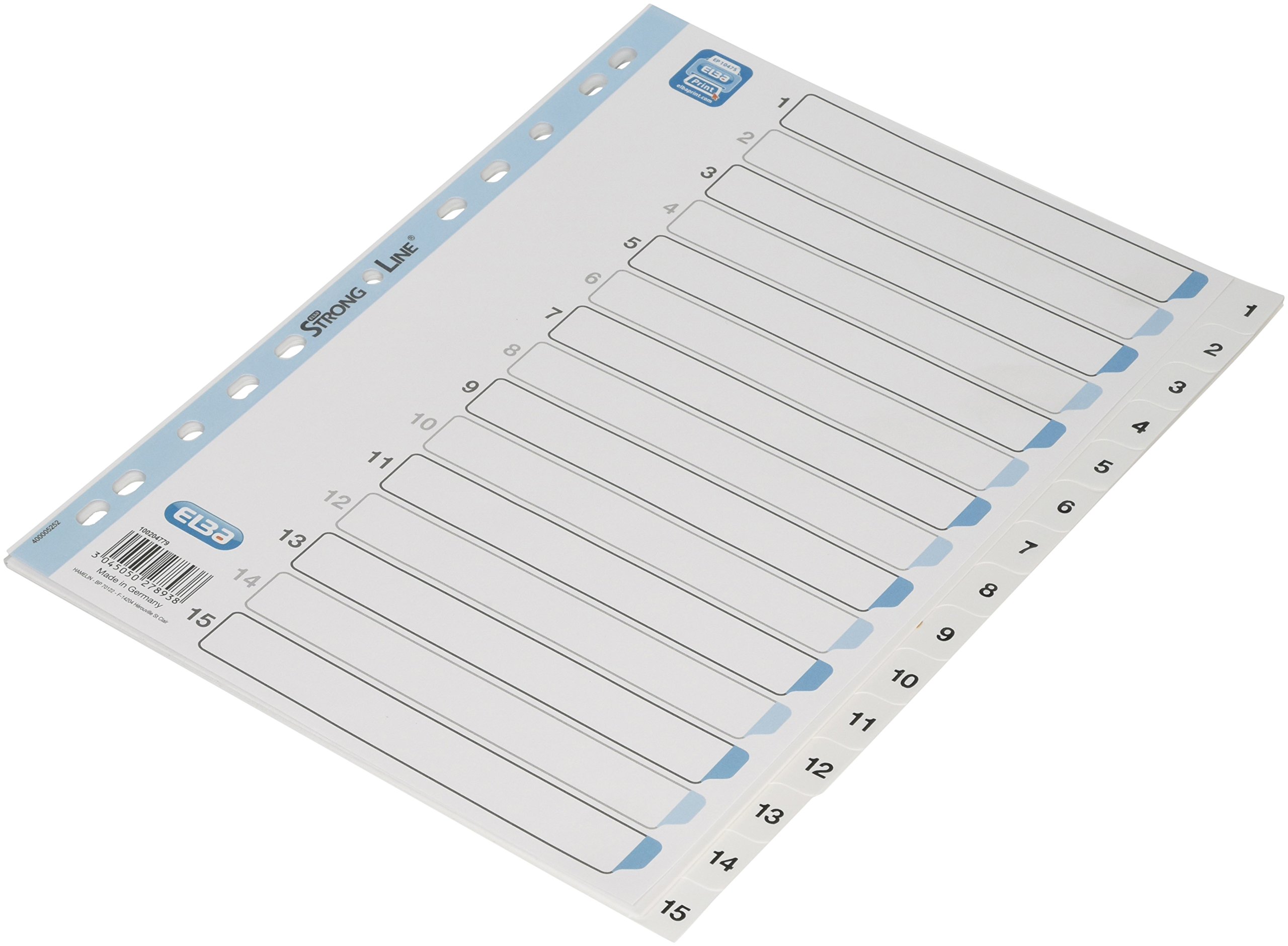 Elba Register A4 Polypropylene 100204779 1–15, Cover Sheet with Strong LochverstäRkung-Line, Pack of 15, White