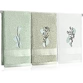 Tingjoo Abstract Botanical Hand Towels Boho Sage Green Botanical Bathroom Decor 14x29 Inch Embroidered Decorative Cute Summer Flowers Cotton Soft Absorbent Hand Towels for Bathroom Kitchen