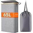 Lifewit 65L Slim Laundry Hamper with Lid, Narrow Laundry Basket with Removable Bag & Bamboo Handles, Fodable Thin Dirty Clothes Hamper for Laundry Collapsible Bin for Bathroom Bedroom Dorm, Gray