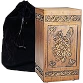 ARRAWIS Hand-Engraved Wooden Urn | Adult Cremation Urn | Hummingbird Design | 250 Cubic Inches | Includes Black Satin Bag