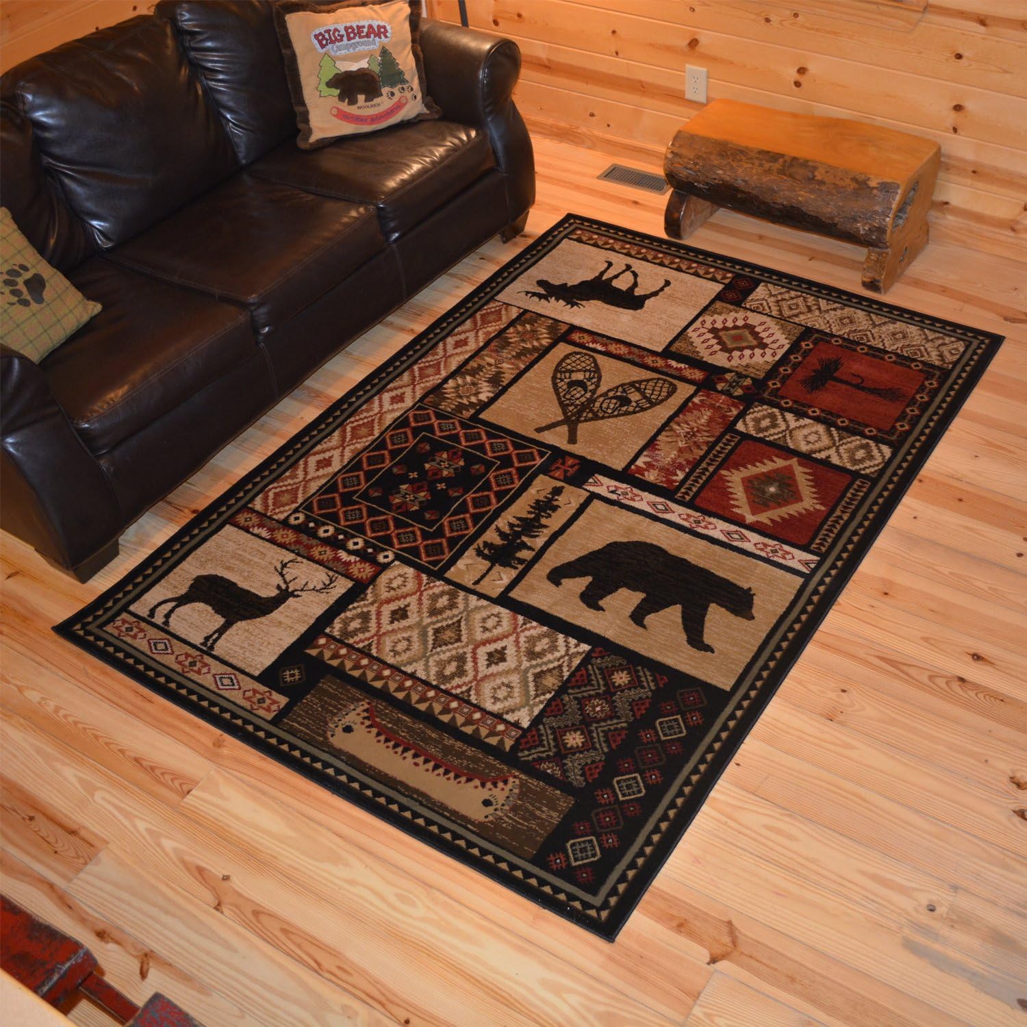 Rustic Lodge Bear Moose Deer 8x10 Area Rug, 7'10"x9'10" 6913 Amazon.ca