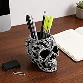 Gothic Skull Makeup Brush Holder, Desk Pen Holder, Office Organizer, Stationary, Goth Home Decorations, Skulls Gothic Skull & Bones Organizer Halloween & Day of the Dead Décor
