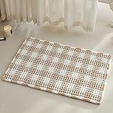 TYUU Waffle Bath Mat, Boho Bathroom Rugs Non Slip Washable Absorbent Checkered Bathroom Mat Quick Dry Farmhouse Bathroom Decor, 30"x20" Khaki and White