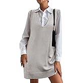 HOTOUCH Women Sweater Vest Oversized V Neck Sleeveless Knit Pullover Ribbed Vest Dress with Pockets