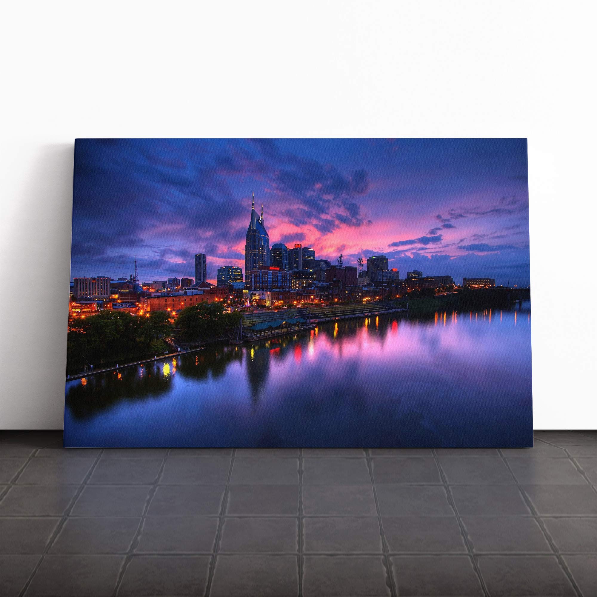Nashville Tennessee Skyline USA Canvas Print | Gallery Wrapped 30mm Frame Wall Art | 20x14 inches | Ready to Hang | Modern Cityscape Picture | Living Room Bedroom Lounge Office