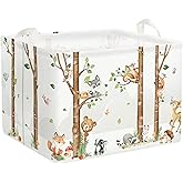 Clastyle Large Birch Tree Animal Storage Basket Collapsible Woodland Fox Bear Book Shelf Basket Rectangle Toy Clothes Cube Storage Basket for Kids Room