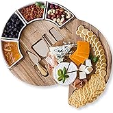 ChefSofi Charcuterie Board Set and Cheese Serving Platter - Made from Acacia Wood - US Patented 13 inch Cheese Board and Knife Set for Entertaining and Serving - 4 Knives and 4 Bowls