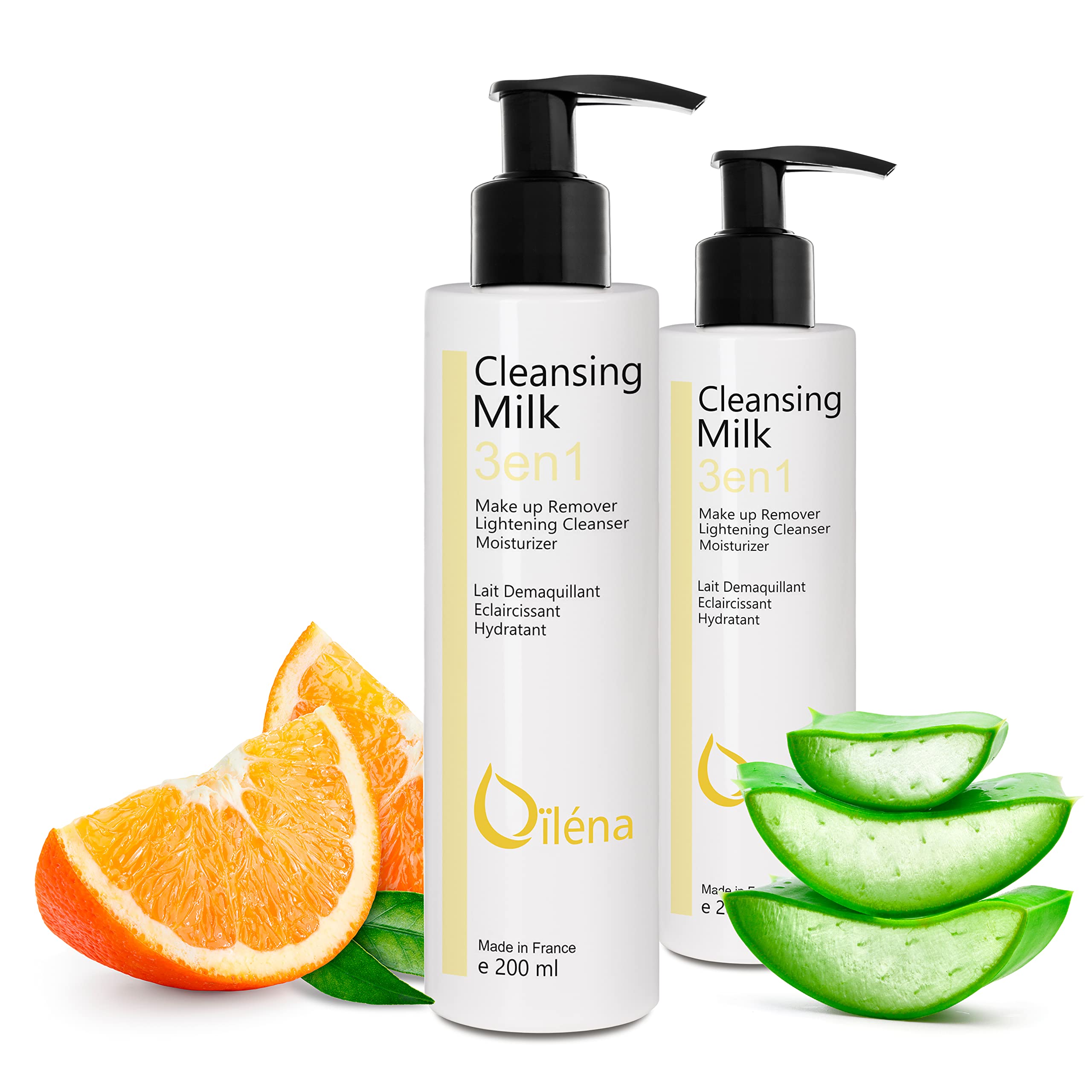 Micellar Cleansing Milk, Vitamin E and Aloe Vera, 3-in-1, Makeup Remover, Blemishes and Pores, Hydrating Milk for Eye Area, Waterproof Makeup and Imperfections, 2 x 200 ml