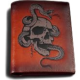 skneephate Cool Wallets For Men Bifold,Skull Mens Wallet Leather Vertical,RFID Blocking,Gifts for Him Husband and Boyfriend (Brown)
