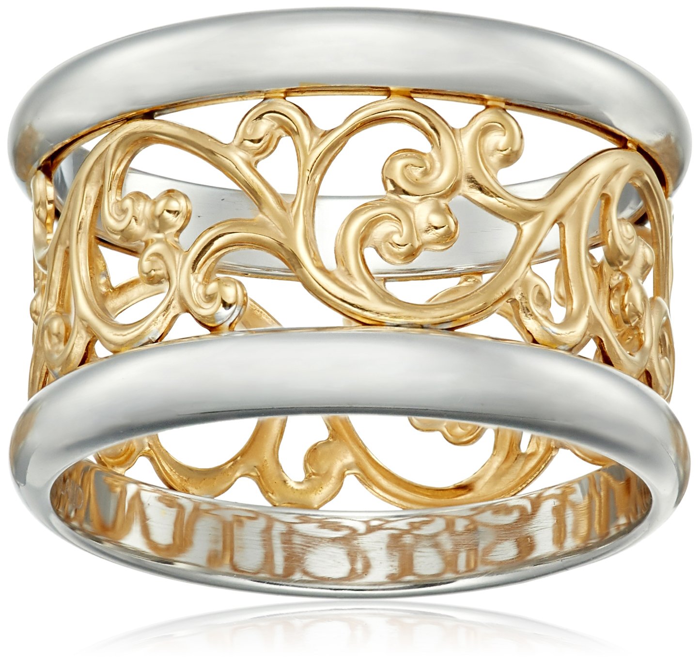 Rhodium Plated Sterling Silver Two-Tone Filigree Band Ring 7 13 818MAlOi0kL