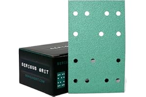 Serious Grit - 3" x 5" (80mm x 133mm) 14-Hole 80 Grit Sanding Sheets - Fits Festool RTS 400 & Mirka Deos 353 - Heavy-Duty Hoo