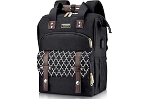 Kuosdaz Backpack for Women Men, School Backpacks for Teen Girls Boys, Large Wide Open Backpack with USB Charging Port, 15.6 Inch Work Laptop Backpack, Black