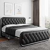 iPormis Full Size Metal Bed Frame with Leather Headboard, Heavy-Duty Platform Bed Frame, Thicker Metal Steel Slats Support, 12'' Under-Bed Space, Noise-Free, Easy Assembly, Black