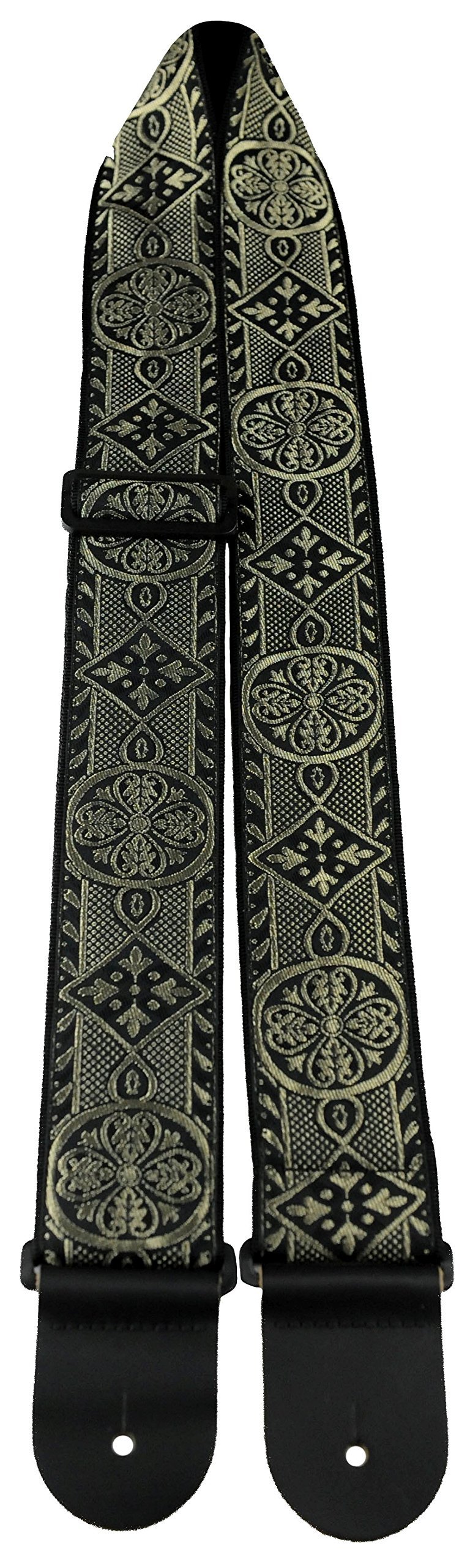 Perri’s Leathers Ltd. - Guitar Strap - Nylon - Jacquard - Metallic Gold - Adjustable - For Acoustic/Bass/Electric Guitars - Made in Canada (TWS-6549)