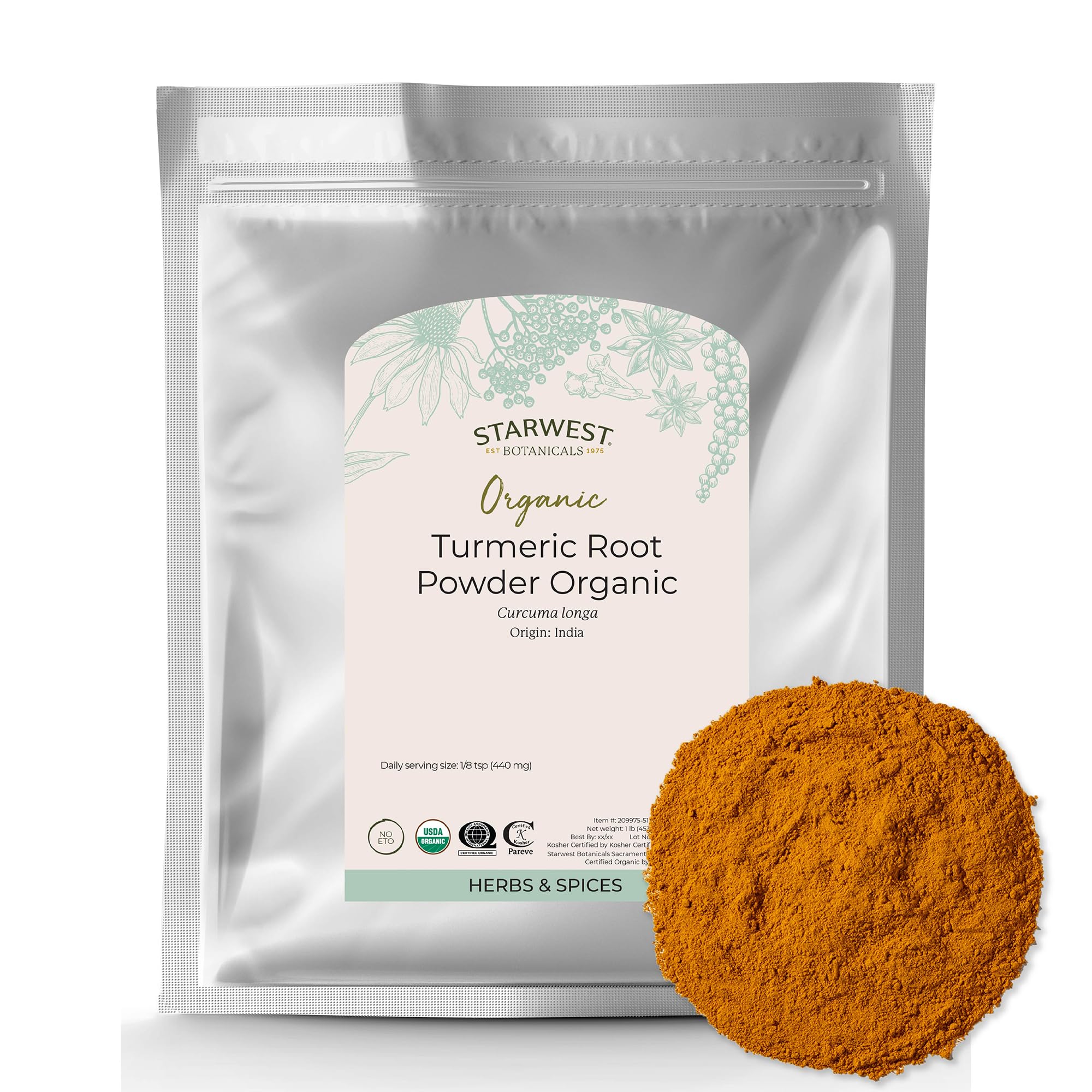 Starwest Botanicals Organic Turmeric Root Powder, 1 lb. Bulk