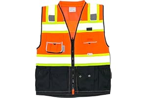 REXZUS (C Vest For Mens Black Series Safety Vest With Zipper and Utility Pockets Premium Black Series Surveyors Vest (Extra Large, Orange/Black)