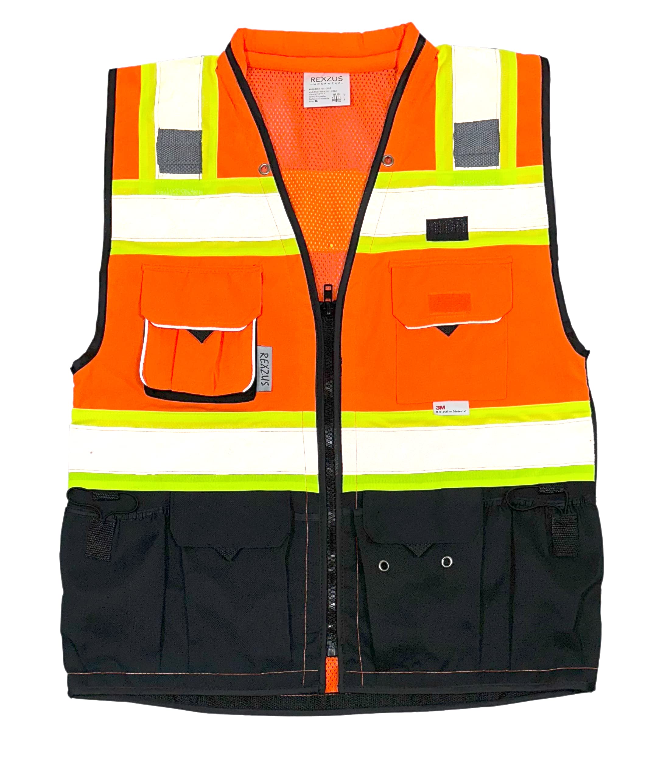 Photo 1 of REXZUS (C Vest For Mens Black Series Safety Vest With Zipper and Utility Pockets Premium Black Series Surveyors Vest (Medium, Orange/Black)