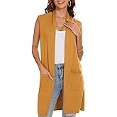 INKOFF Women's Long Knit Cardigan Vest Sleeveless Sweater Pockets Open Front Draped Duster Vest Casual