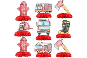 HaPiBiDesign Firetruck PartyTable Centerpieces - Firetruck Party Decoration - 12 PCS Firetruck Birthday Decorations - Fire Truck Party Favors for Kids