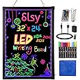Slsy Illuminated LED Message Writing Board Erasable Neon Effect Menu Sign Board with 8 Fluorescent Makers, 12Colors Flashing Modes, Remote Control Message Board (28"X20")