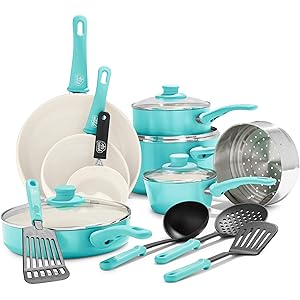 GreenLife Soft Grip Healthy Ceramic Nonstick, Cookware Pots, and Pans Set