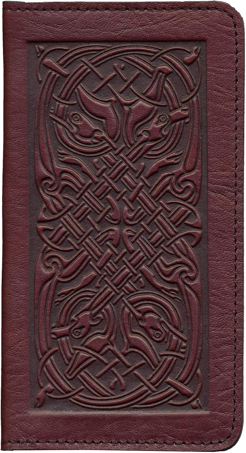 Oberon Design Celtic Hounds Embossed Genuine Leather Checkbook Cover, 3.5x6.5 Inches, Wine, Made in the USA at  Women’s Clothing store