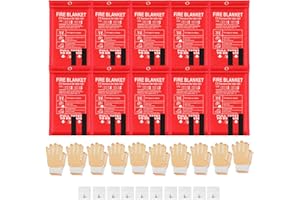 COPKIM 10 Pack Bulk Emergency Fire Blankets for Home and Kitchen with Fireproof Gloves & Hooks Safety Flame Suppression Fire Extinguisher for Camping House Warehouse Car 39.4"x39.4", Housewarming Gifts