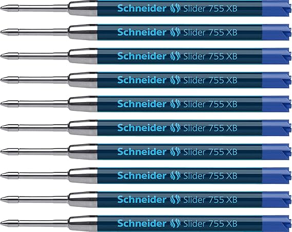 Schneider Slider 755 Kugelschreibermine (ViscoGlide-Technologie, dokumentenecht, XB=Extrabreit) 10er Packung, blau