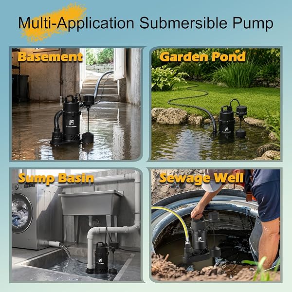 FLUENTPOWER SUBMERSIBLE SUMP PUMP 3/4HP 3500GPH, WITH PIGGY-BACK VERTICAL FLOAT SWITCH AND 10′ CORD, PORTABLE ELECTRIC CAST ALUMINUM SUMP/SEWAGE PUMP FOR BASEMENT POOL GARDEN POND BASIN, BLACK