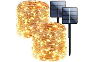 SELARLYT 2-Pack 200 LED Solar String Lights for Outside,Solar Fairy Lights for Outside Waterproof,Solar String Lights Outdoor with 8 Modes for Christmas Tree,Balcony, Party,Wedding Decorations (Warm White)