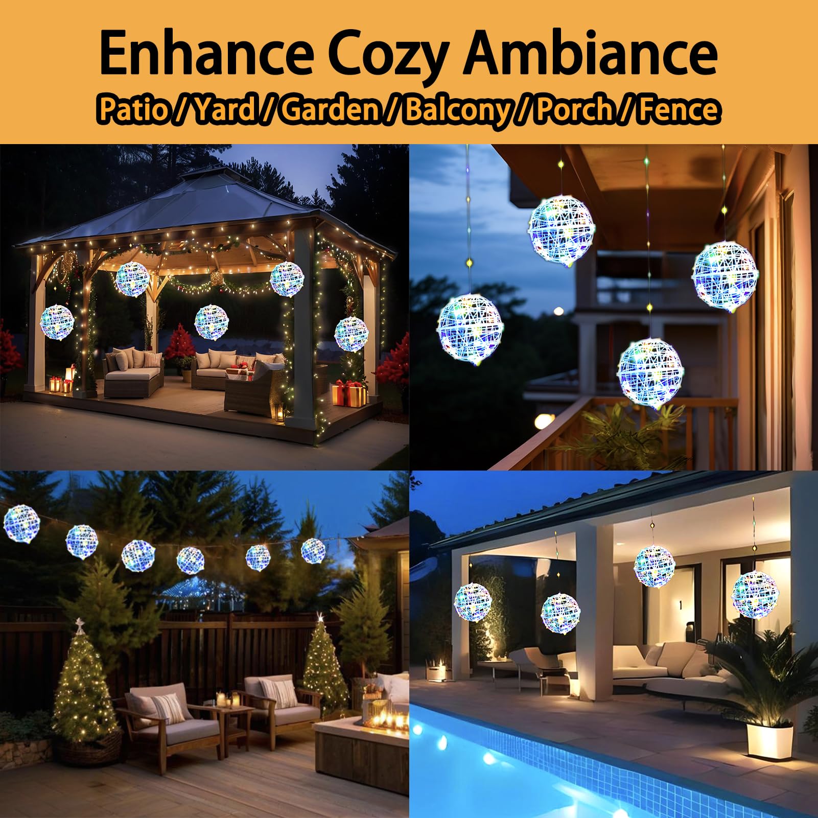 WISEgham 200LED Solar Christmas Ball Lights for Outdoor Trees – Waterproof Globe String Lights with 8 Lighting Modes, Solar Sphere Lights, Holiday Decor for Tree Garden Porch (Multicolor, 5pc)