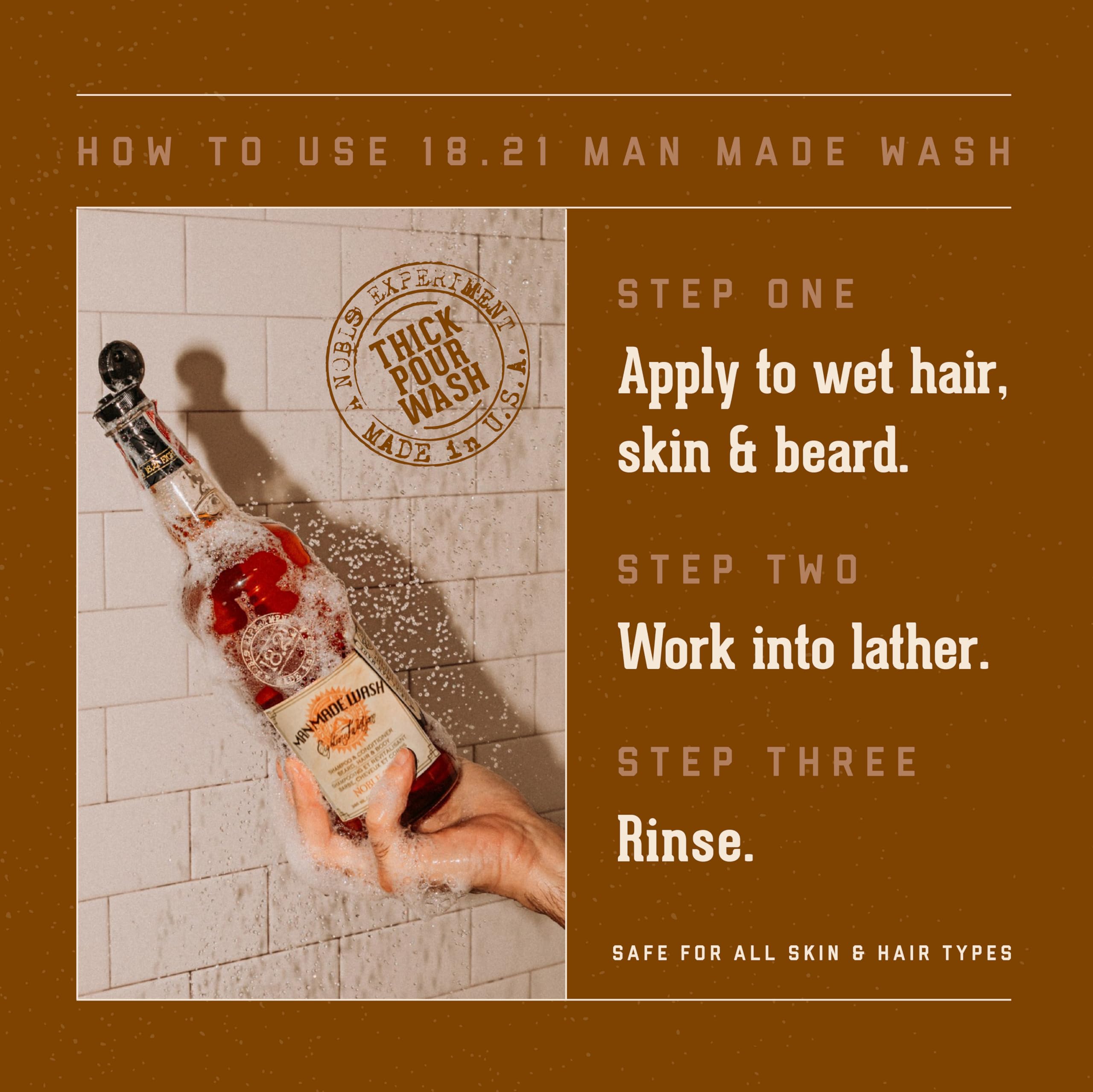 18.21 Man Made Original 3-in-1 Body Wash, Shampoo, & Conditioner for Men - Thick-Pour Formula with Extra Lather, All Hair & Skin Types, Strengthens and Moisturizes in a Manly Aroma