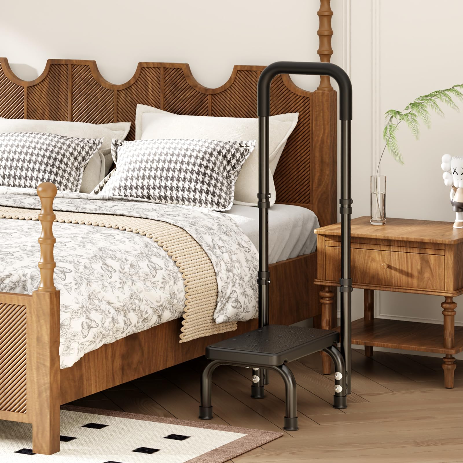 Photo 1 of Height Adjustable Step Stool with Handle and Non-Skid Platform, Lightweight & Sturdy Standing Aid Support for Elderly, Seniors, Ideal for Bedside, Bathtub & Car Use, Holds up to 440 lbs (Black)