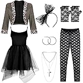 Boyiee Womens 80s Costume Set Dress Jacket Headband Earrings Necklace Lace Legging Gloves Halloween 80s Themed Costumes