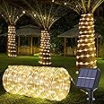 Solar Rope Lights, 66ft 200LED Solar String Lights, 8 Modes Waterproof Solar Powered Outdoor Lights, Flexible Clear Tube Lights for Garden, Backyard, Patio, Deck, Porch, Pool,Tree Decor - Warm White