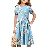 storeofbaby Girls Short Sleeve Dress Casual A Line Twirly Skater Dresses 4-13 Years