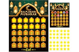 FLYAB Ramadan Calendar 2025 Eid Mubarak Countdown Calendar for Kids 30 Days Ramadan Advent Calendar Poster Decorations for Home Wall with 36 Star Stickers and 1PCS Small Ramadan Calendar Card
