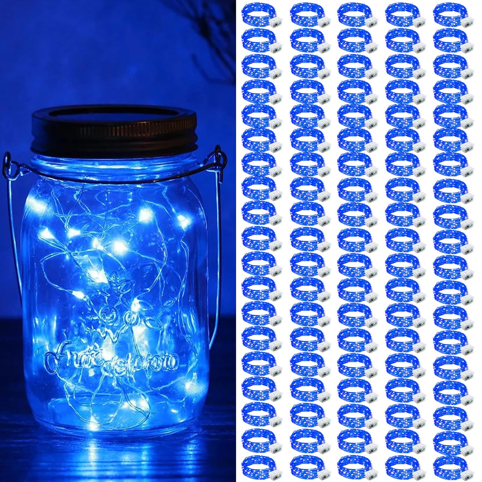 ZGWJ 100 Pack Fairy Lights Battery Operated, 7ft 20 Mini LED Fairy String Lights Silver Wire 3 Modes for DIY, Parties, Wedding, Bedroom, Halloween Christmas Decoration Blue Image