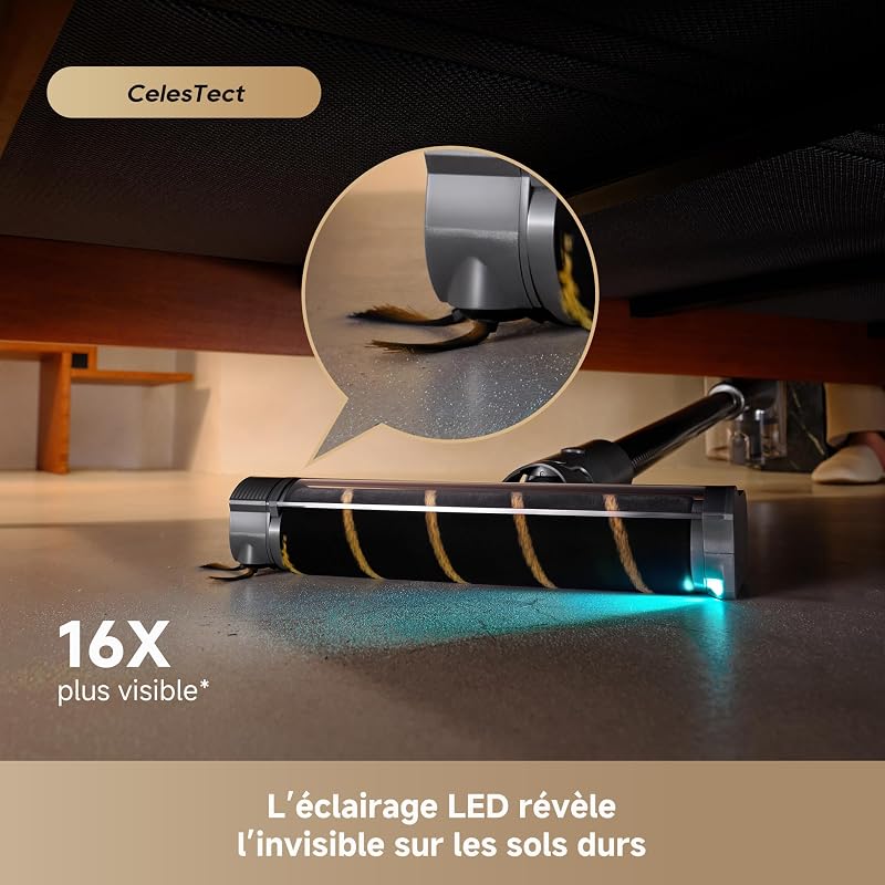 R30 Aspirateur Balai sans Fil, 22 000 PA/190AW, Brosse latérale