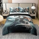 Castle Fairy Dragon 100% Cotton Bedding Set Fierce Western Wildlife Comforter Cover Set for Kids Teens Bedroom Decor Mysterious Animals Duvet Cover (No Comforter) Full Size 3 PCS