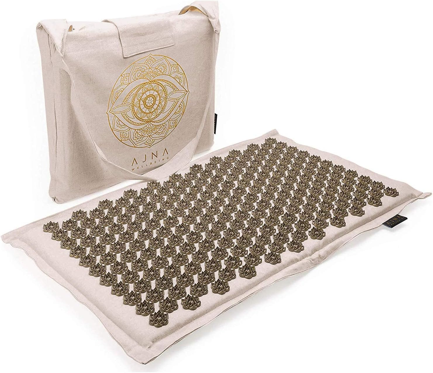 Ajna Acupressure Mat for Massage - Natural Organic Linen Cotton Acupuncture Mat and Bag - Back Pain Relief, Neck Pain Relief, Stress Reliever, Reflexology, Sciatica, Trigger Point Therapy (Natural): Health & Personal Care