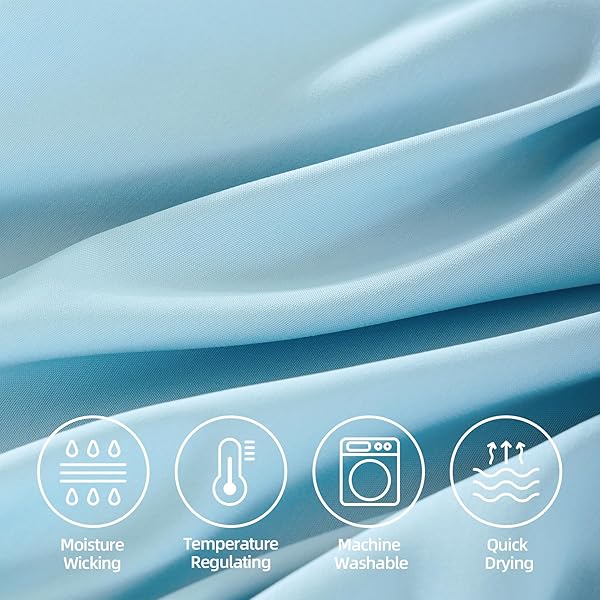 4 PIECE FULL SIZE SHEET – COOLING BED SHEETS SET, BLEND RAYON DERIVED FROM BAMBOO, BREATHABLE SOFT HOTEL LUXURY BEDDING & PILLOWCASES, SILKY FIT 16 INCH EXTRA DEEP POCKET, OEKO-TEX – SKY BLUE
