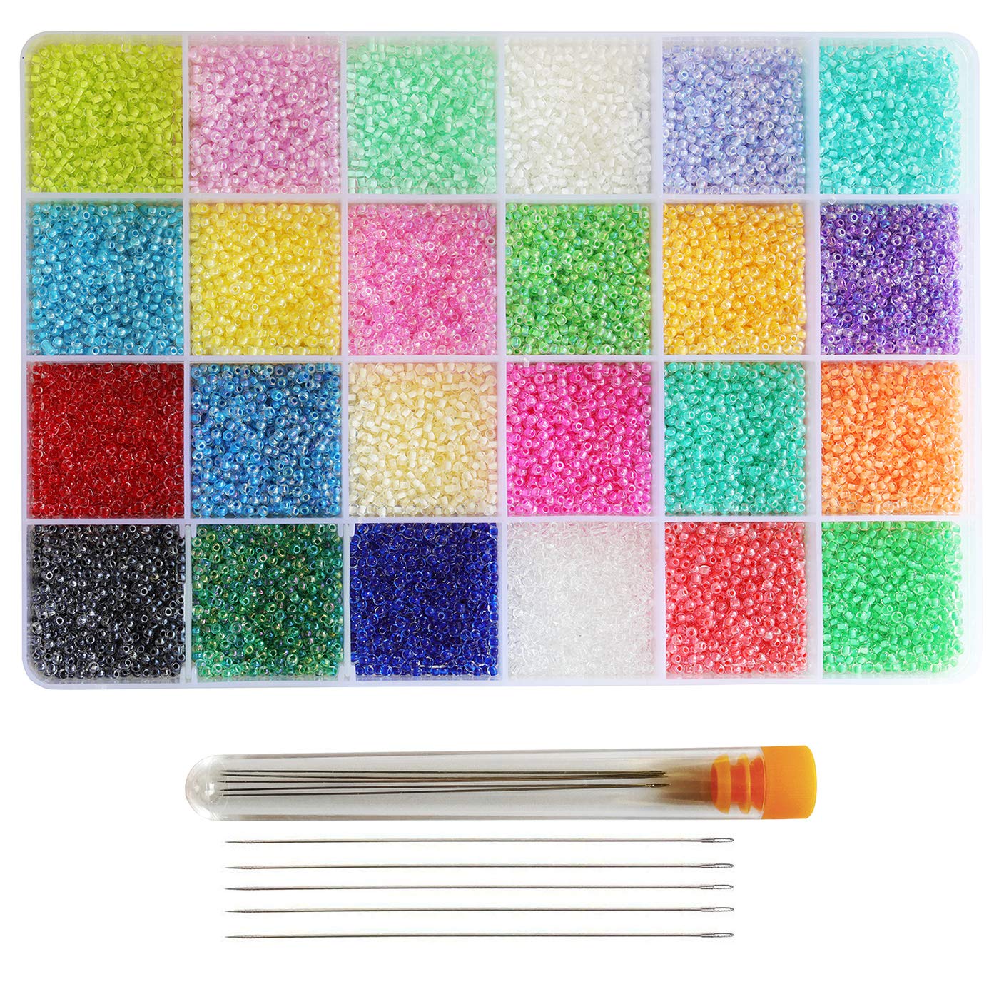 BALABEAD Round 2mm Size Uniform Glass Crystal Seed Beads About 20000pcs Lustered Rainbow Colors Seed Beads 12/0 Seed Beads for Jewelry Making (About 850pcs/Color, 24 Colors)