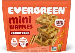 Evergreen Carrot Cake Mini Waffles - 100% Whole Grain, Fruits & Veggies, Dairy-Free, No Preservatives, Air Fryer Ready, Froze