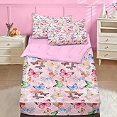 Nesker Zipper Bedding Twin Colorful Butterfly Zip Up Bedding Set for Girls and Kids, Cute Butterflies 3 Pcs Comforter Bed in a Bag with Fitted Sheet and 2 Pcs Pillowcases