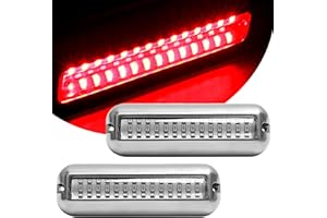 HUSUKU Mid 42LED 1500LM Marine Led Lights for Boat Underwater(Red), 2PCS, 5.1inch, IP68, 316 Stainless Steel, Surface Mount for Yacht Pontoon Sailboat Kayak Skiff Duck Jon Accent Bass Boat Fishing