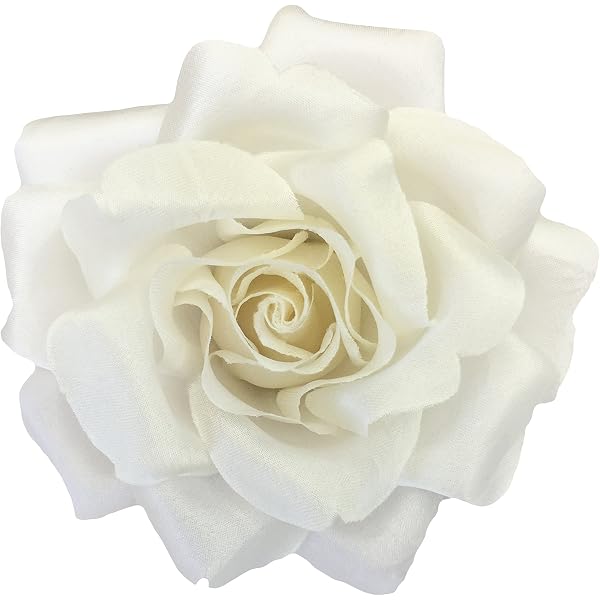 Spilla Camelia Bianca In Seta M&S Schmalberg - Made In USA (2.75 Pollici)