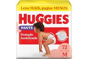 Fralda Pants Huggies Proteção Acolchoada, Tamanho M, 72 unidades, Estilo Roupinha, Cintura Macia, Fácil de Colocar