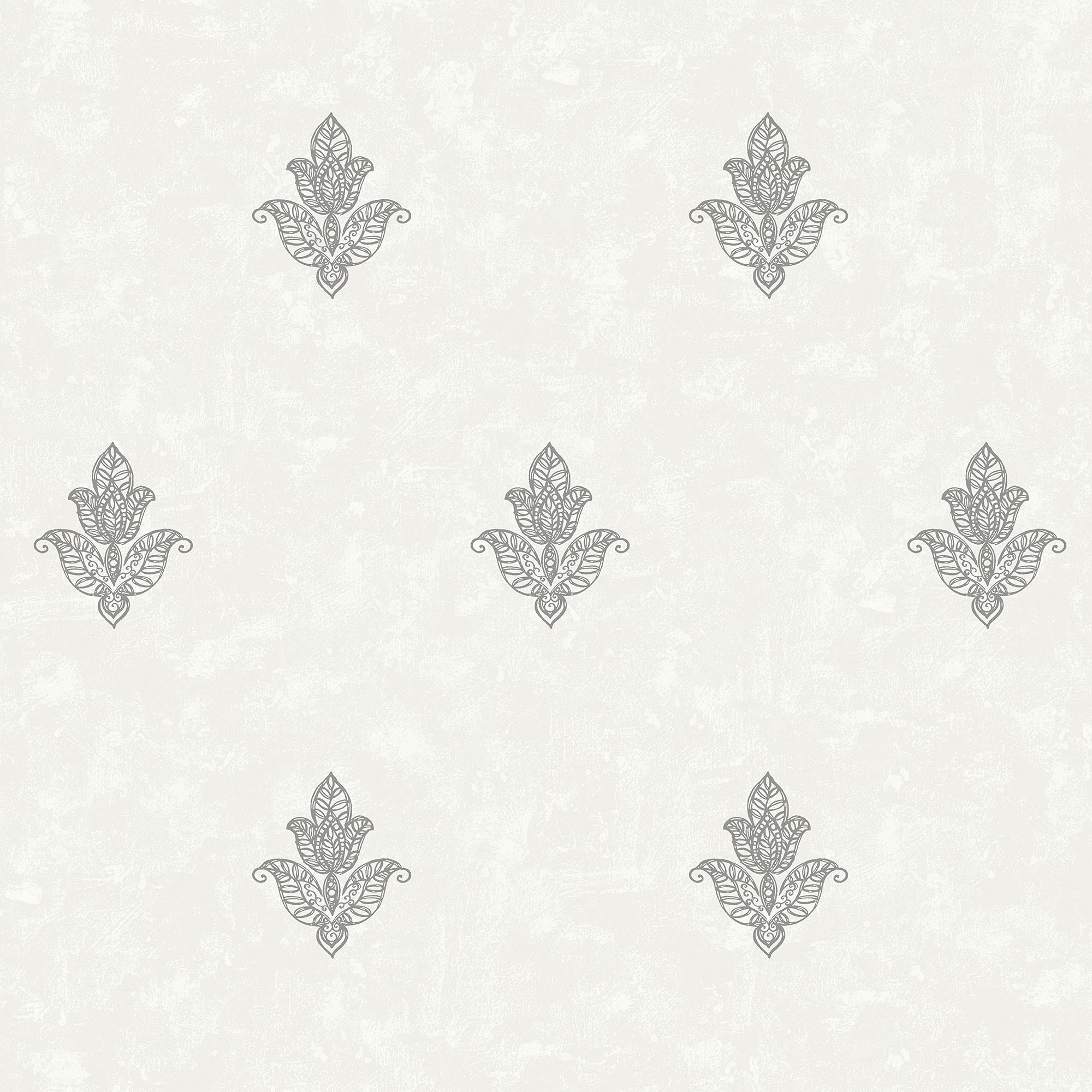 Galerie 7012 Emporium Mehndi Motif Wallpaper, Cream/Silver, 10m x 53cm